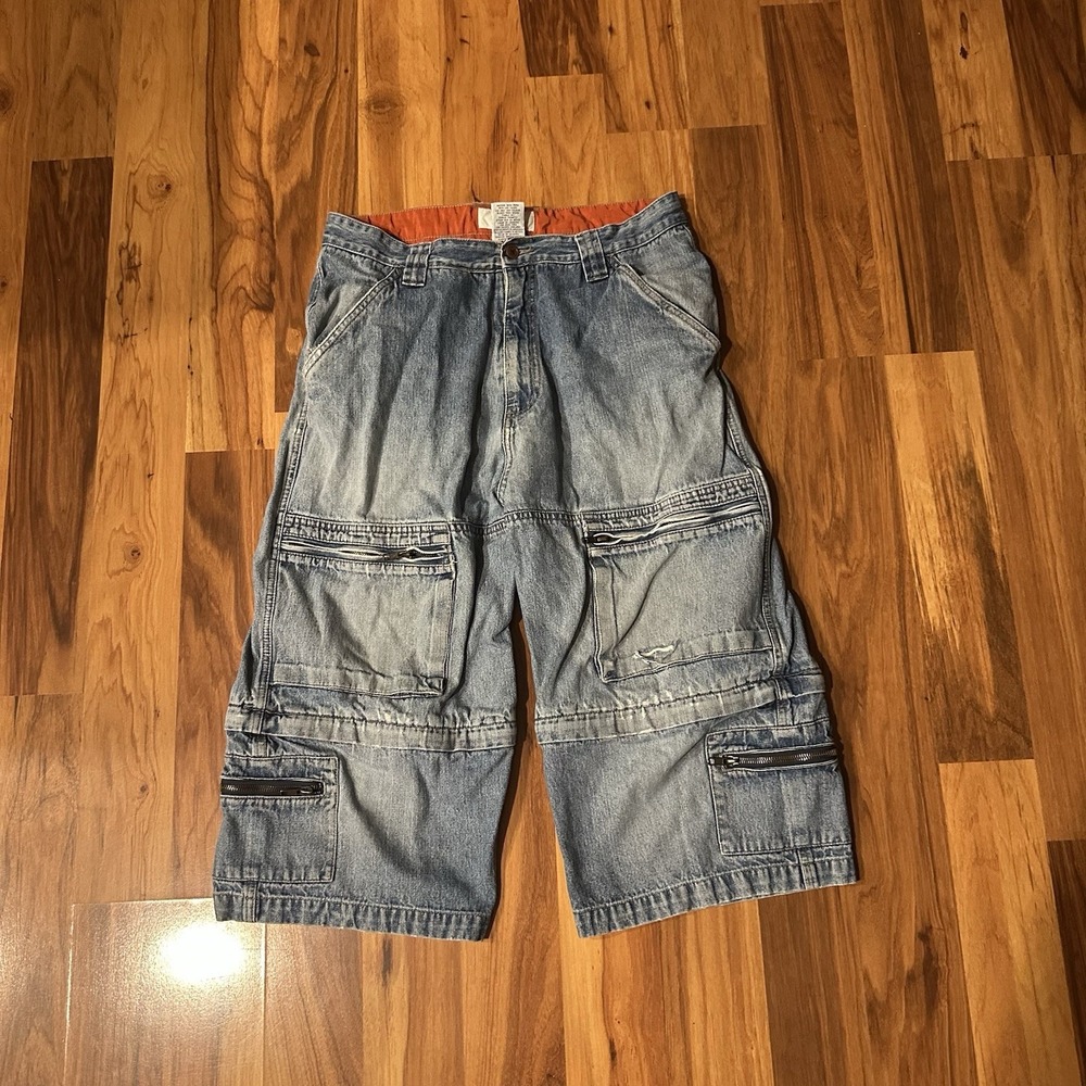 Y2K Arizona Jeans Denim Shorts Jorts Convertible Baggy Wide Leg Cargo Skate 34